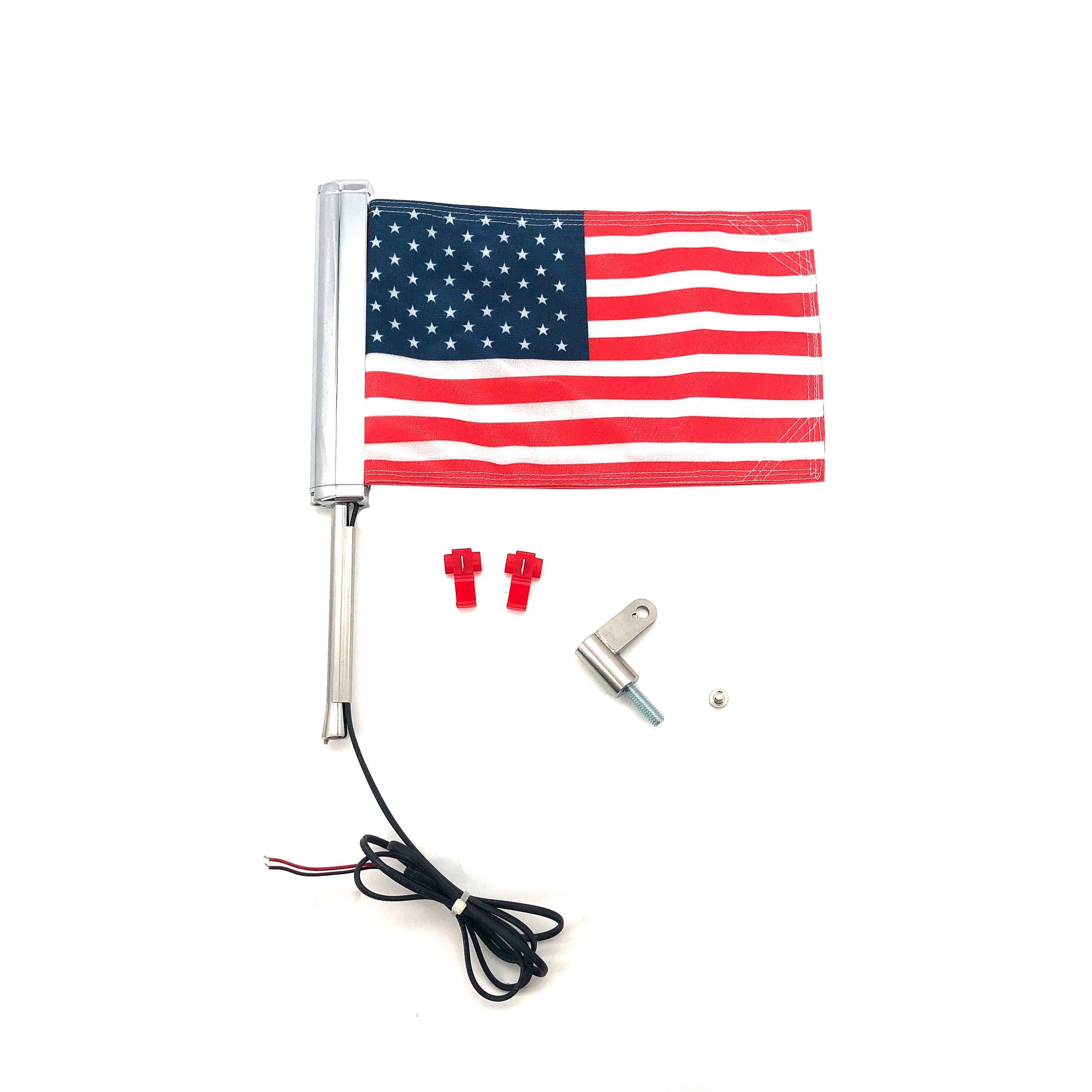 For Harley-Davidson Street Glide Road Flag Set 2014-2023 Motorcycle LED Lights With Flagpole Bracket Chrome Plated  R