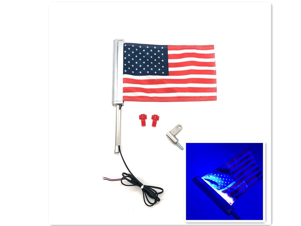 For Harley-Davidson Street Glide Road Flag Set 2014-2023 Motorcycle LED Lights With Flagpole Bracket Chrome Plated  R