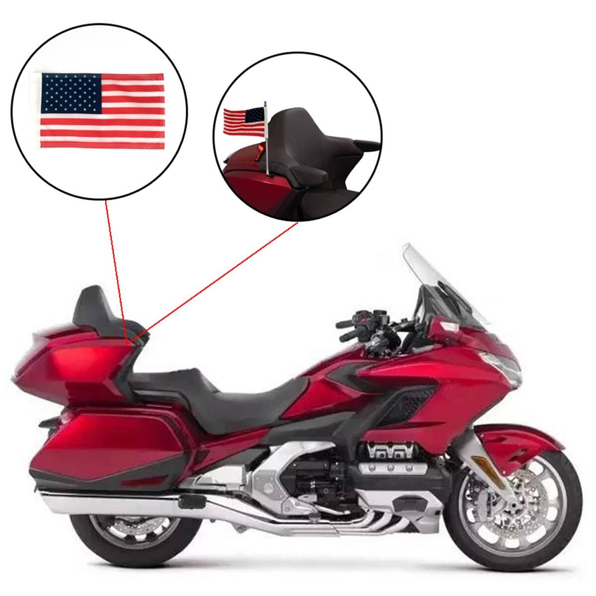 Motorcycle High Quality Trunk Left Right Flagpole Flag Set For Honda Gold Wing 1500 1800 MG 2021-2023 L R