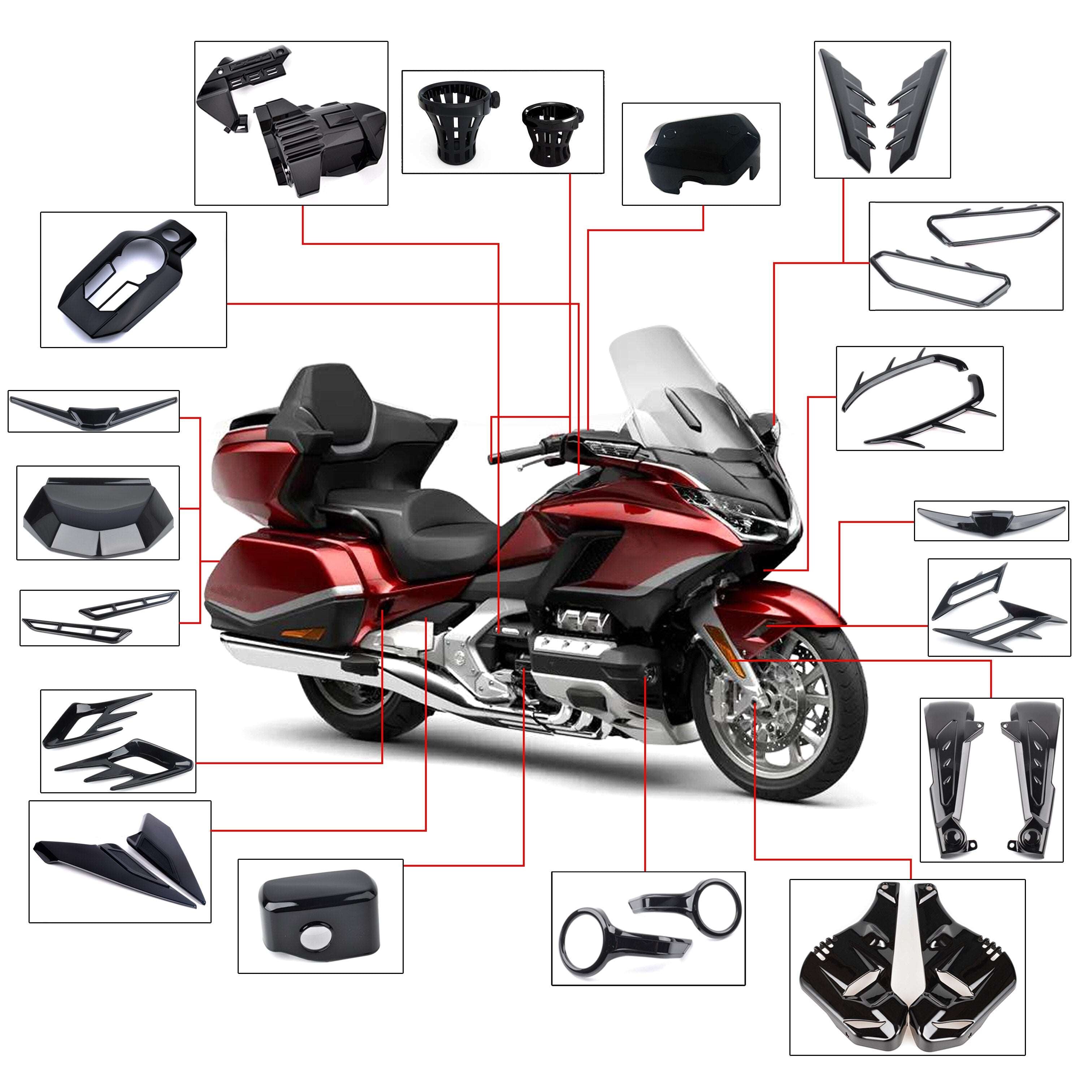 PANICAL Motorcycle Accessories Front Rear Black Trim Kit For Honda Gold Wing 1800 F6B GL1800 2018 2019 2020 2021 2022 2023 ABS